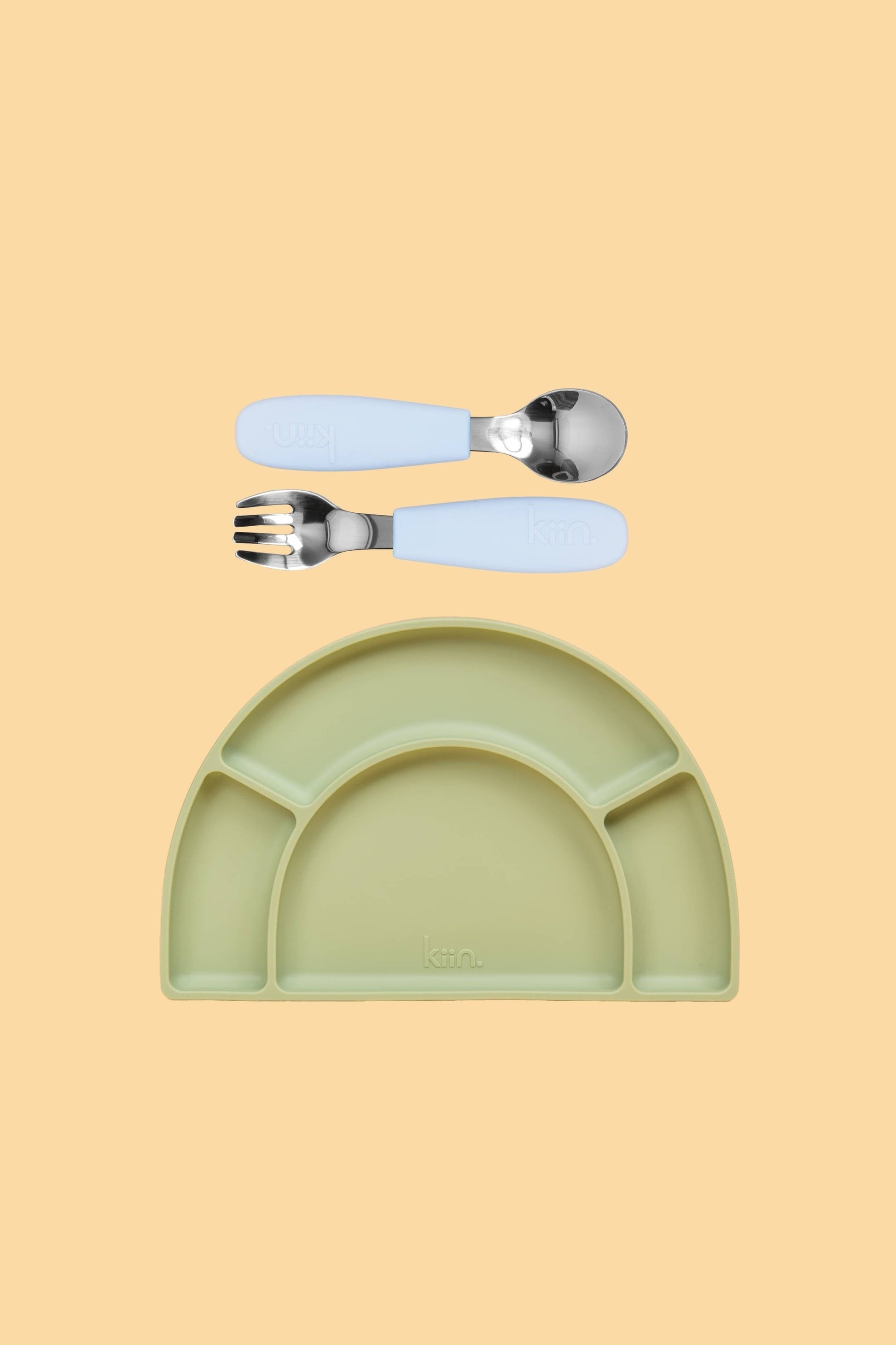 Silicone Plate & Cutlery Bundle Bundles Kiin ® Pastel Sky Sage 