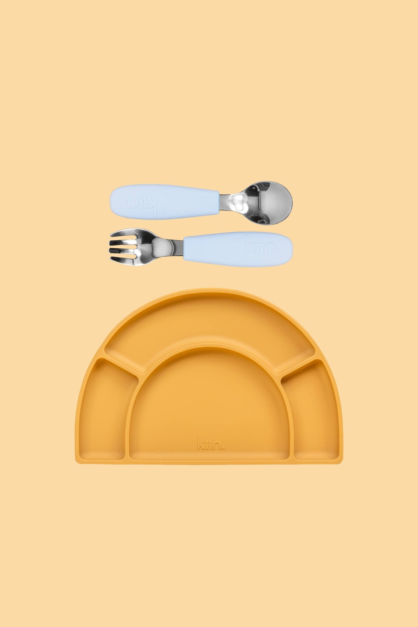 Silicone Plate & Cutlery Bundle Bundles Kiin ® Pastel Sky Tan 