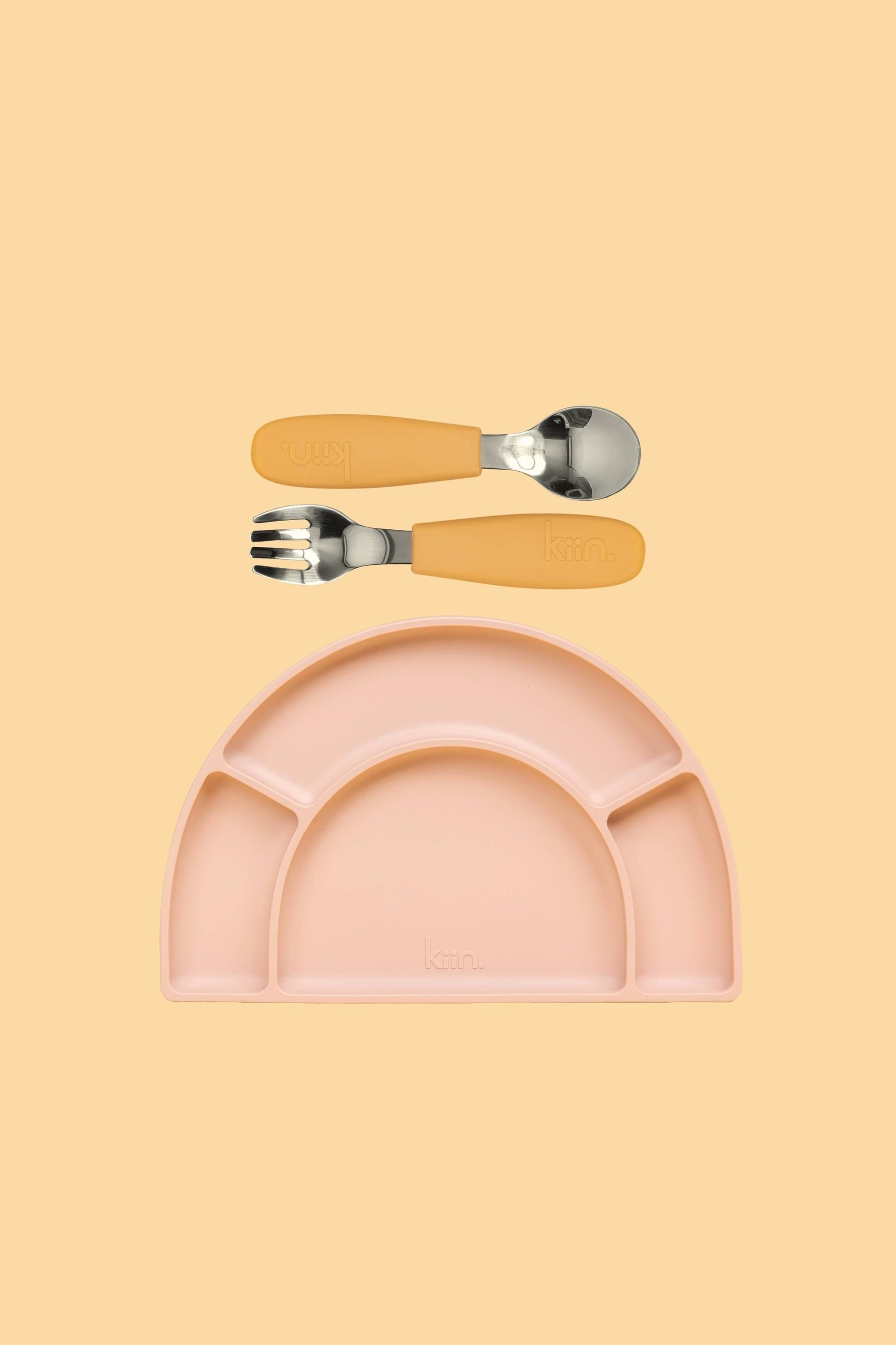 Silicone Plate & Cutlery Bundle Bundles Kiin ® Tan Blossom 