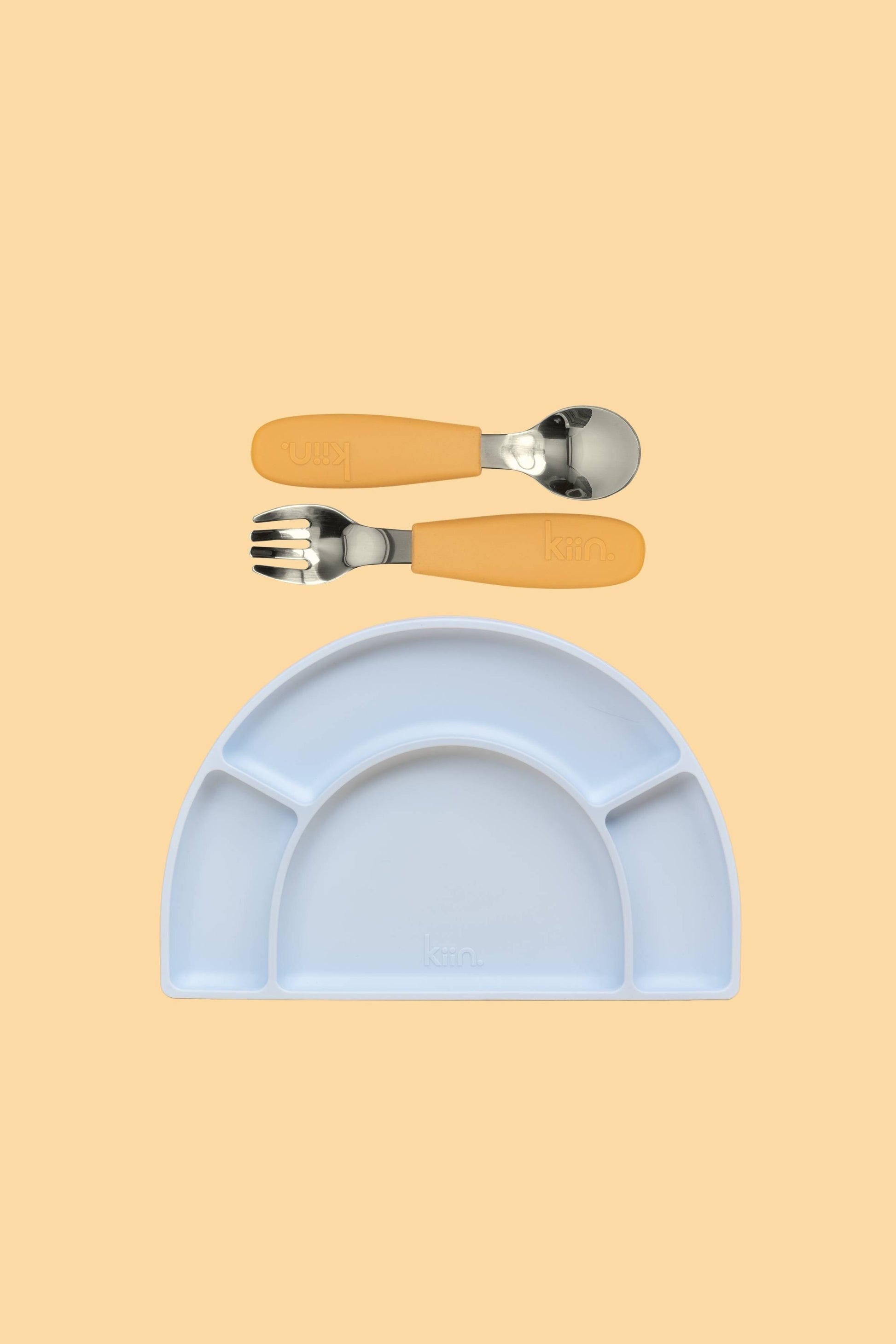 Silicone Plate & Cutlery Bundle Bundles Kiin ® Tan Pastel Sky 