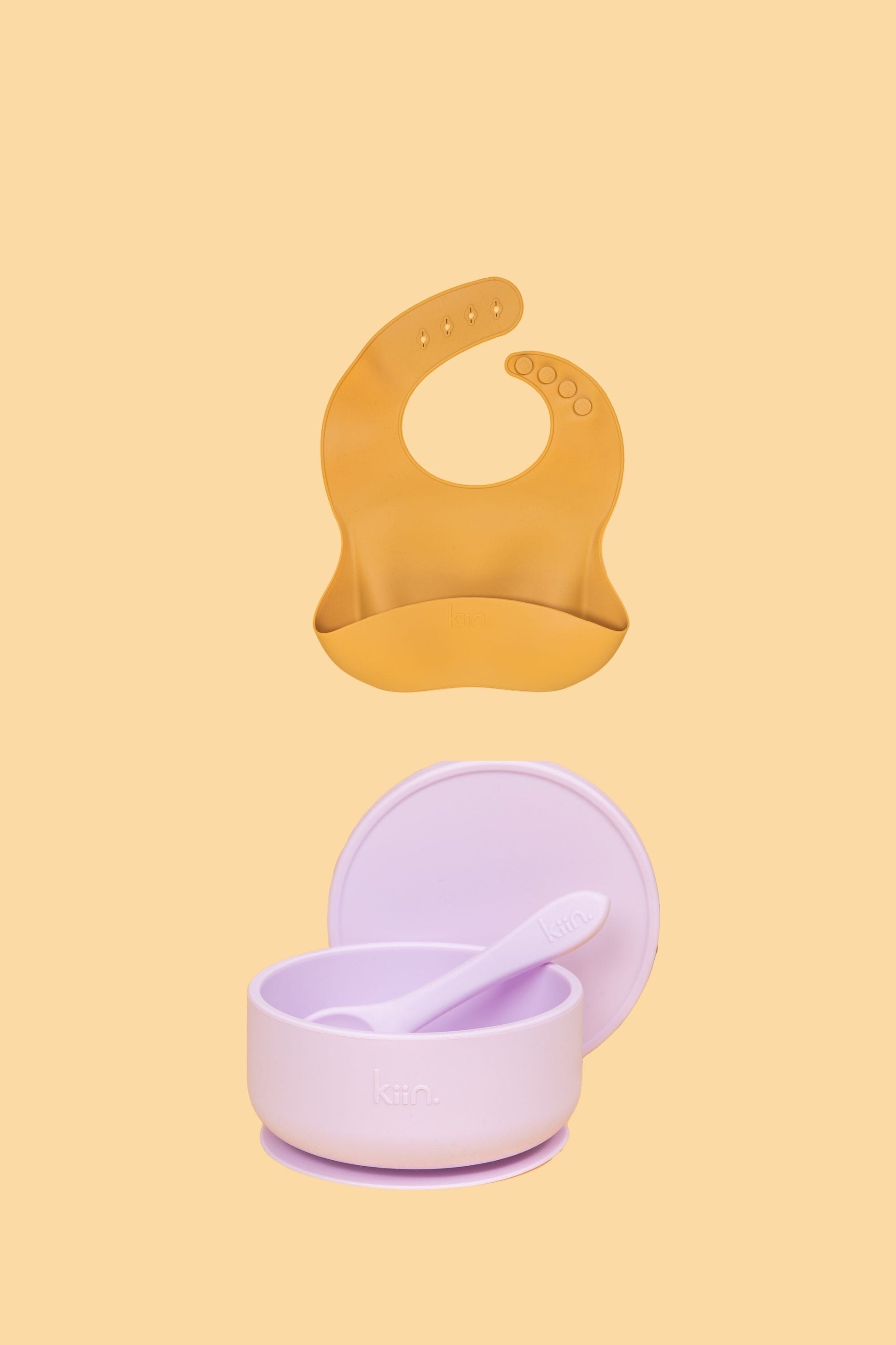 Silicone Suction Bowl & Bib Bundle Bundles Kiin ® Lilac Tan 