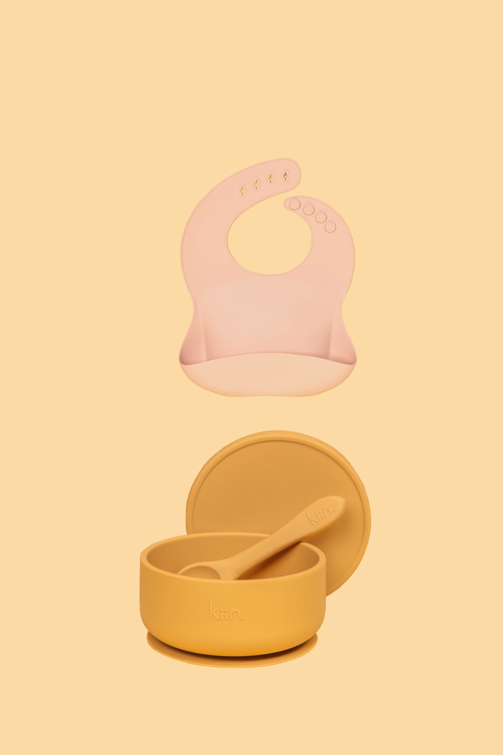 Silicone Suction Bowl & Bib Bundle Bundles Kiin ® Tan Blossom 