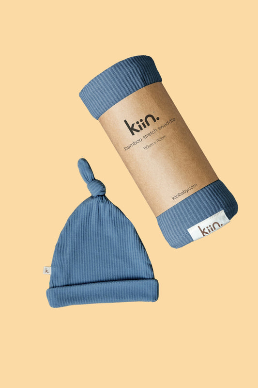 Stretch Bamboo Swaddle and Beanie Bundle - Blue Shadow Bundles Kiin ® 