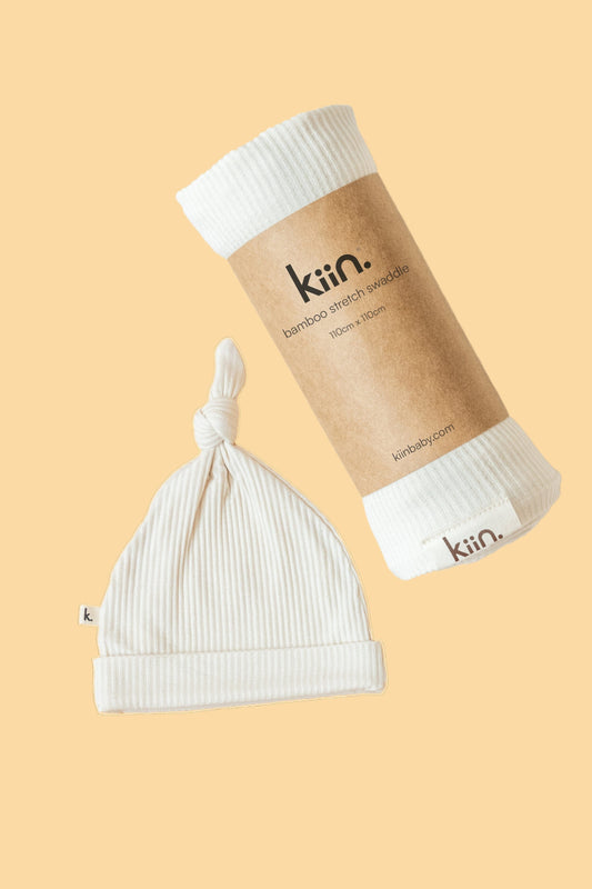 Stretch Bamboo Swaddle and Beanie Bundle - Ivory Bundles Kiin ® 