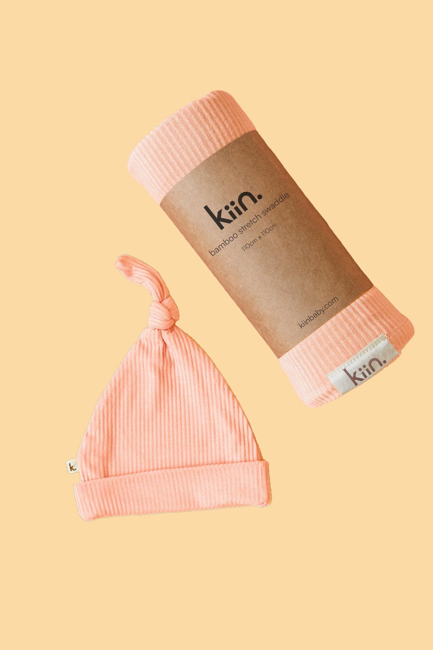 Stretch Bamboo Swaddle and Beanie Bundle - Peach Sunset Bundles Kiin ® 