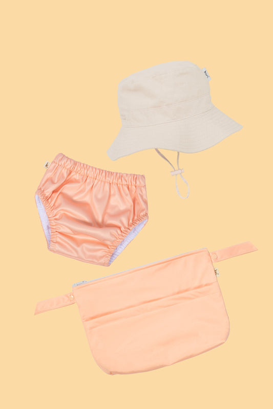 Swim Nappy + Wet Bag + Hat Bundle - PEACH SUNSET Bundles Kiin ® 